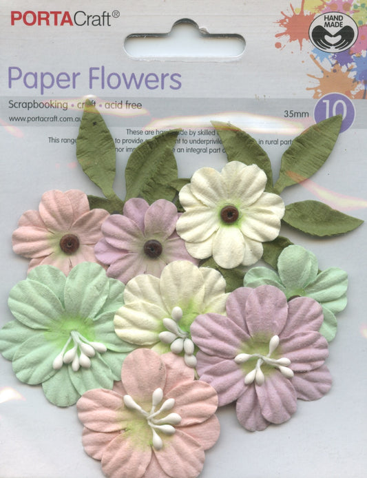 Porta Craft Paper Flowers & Leaves - Pastel Shades - 30/40mm - 8pc