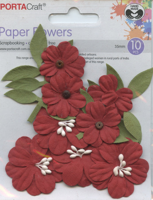 Porta Craft Paper Flowers & Leaves - Red - 30/40mm - 8pc