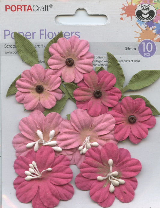 Porta Craft Paper Flowers & Leaves - Pinks - 30/40mm - 8pc