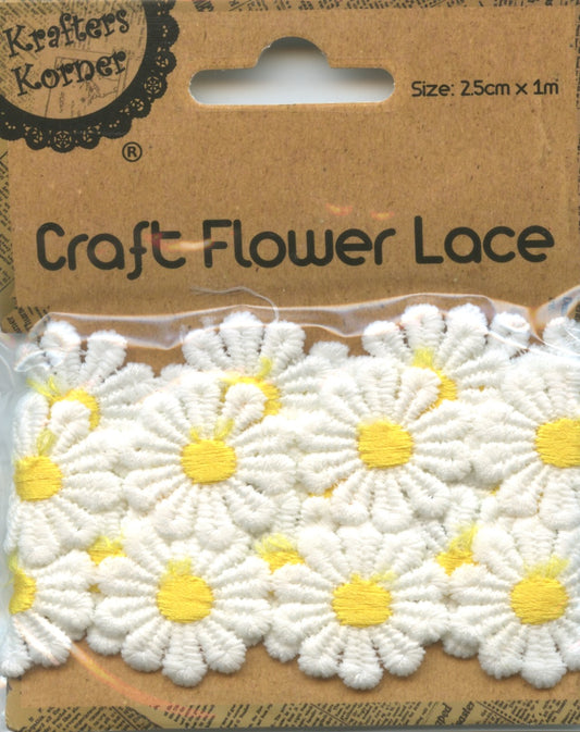 Flower Lace White with Yellow Centre - 25cm x 1m