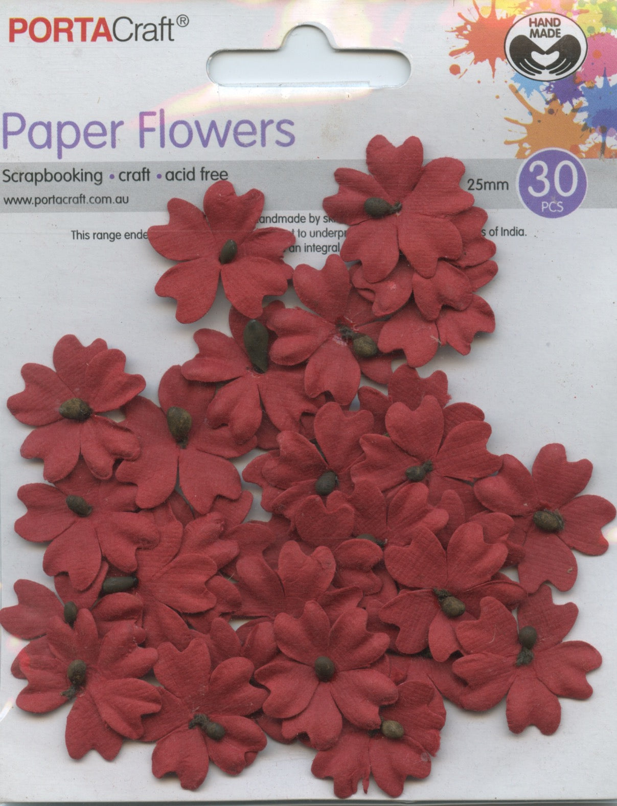 Porta Craft Paper Flowers - Red - 25mm - 30pc