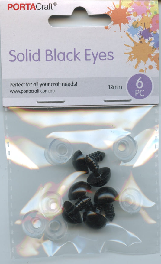 Plastic Eyes (Teddy Eyes) Black with Clear edge - 12mm - 6 pc