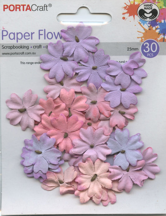 Porta Craft Paper Flowers - Purple/Mauve/Pinks/Blue - 25mm - 30pc