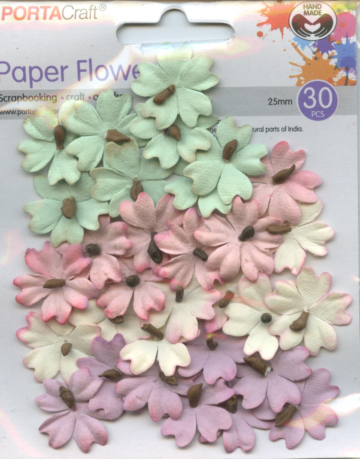 Porta Craft Paper Flowers - Pastel Shades - 25mm - 30pc