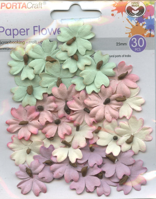 Porta Craft Paper Flowers - Pastel Shades - 25mm - 30pc