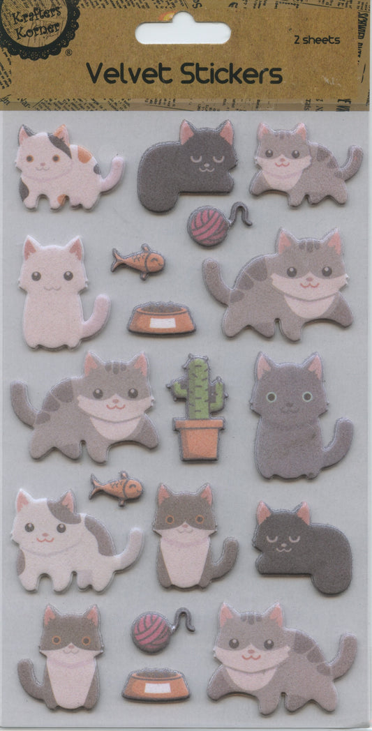 Velvet Stickers - Cats - 2 Sheets