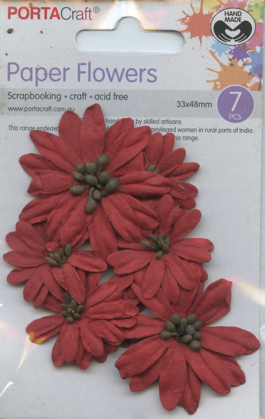 Porta Craft Paper Flowers - Red - Approx 33mm & 47mm - 7pc