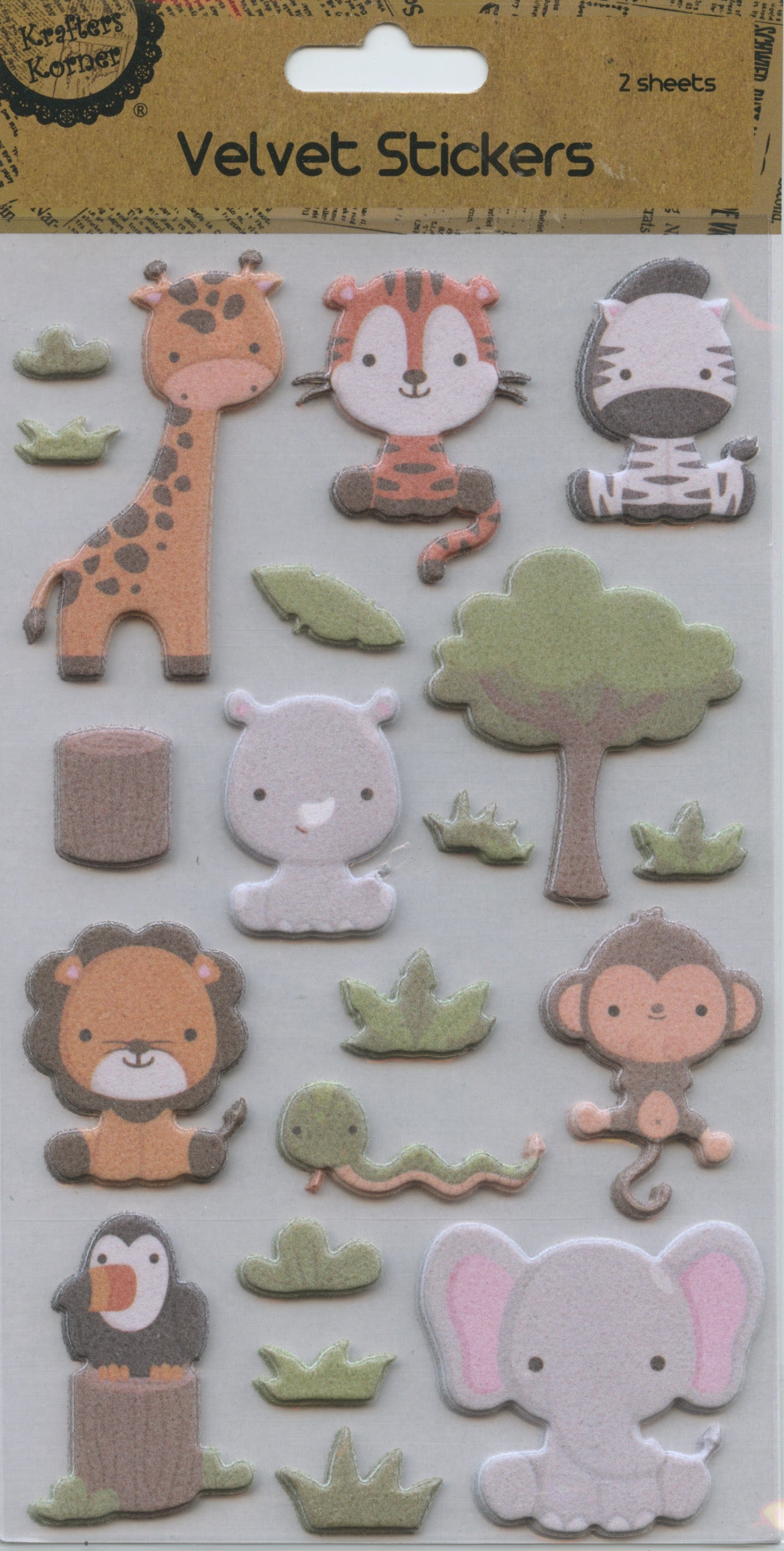 Velvet Stickers - Animals & Greenery - 2 Sheets