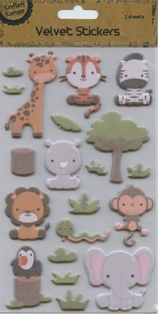 Velvet Stickers - Animals & Greenery - 2 Sheets