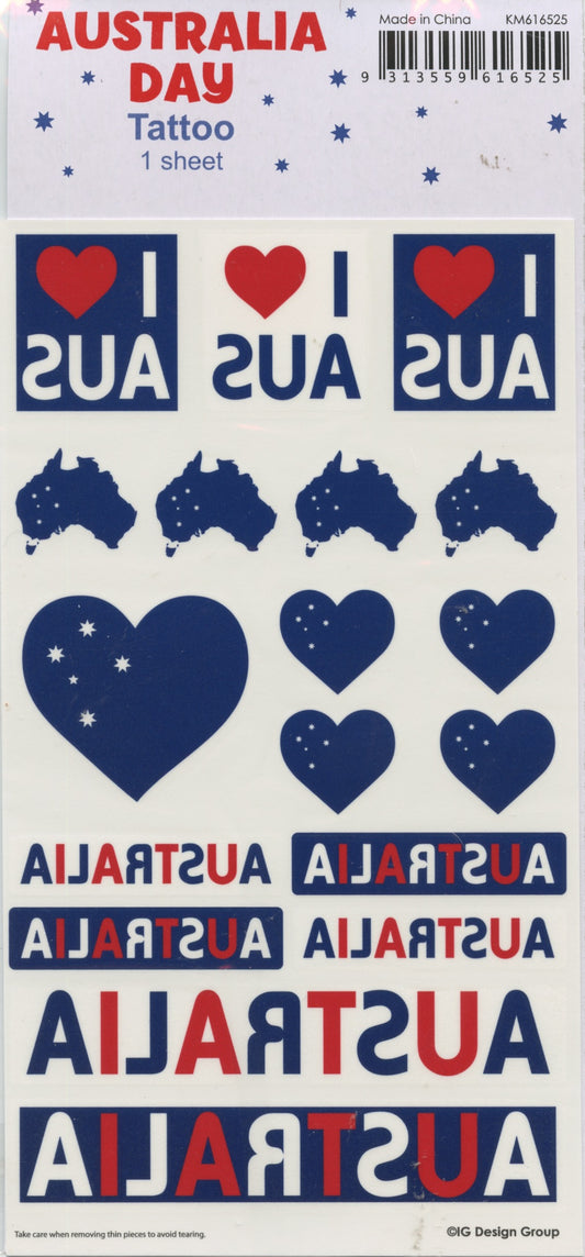Temporary Tattoos - Australia Theme - 1 Sheet - 18 pc