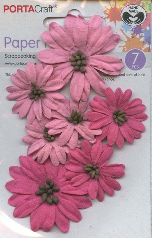Porta Craft Paper Flowers - Pinks - Approx 33mm & 47mm - 7pc