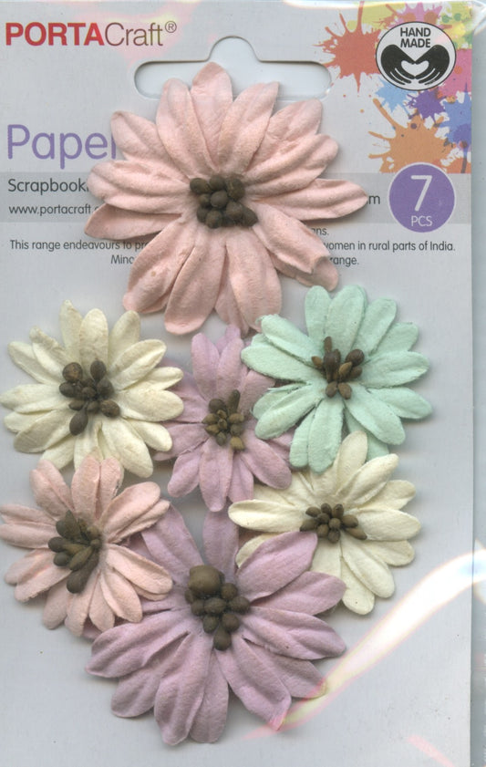 Porta Craft Paper Flowers - Pastel Shades - Approx 33mm & 47mm - 7pc