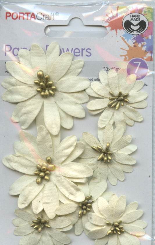 Porta Craft Paper Flowers - Cream - Approx 33mm & 47mm - 7pc