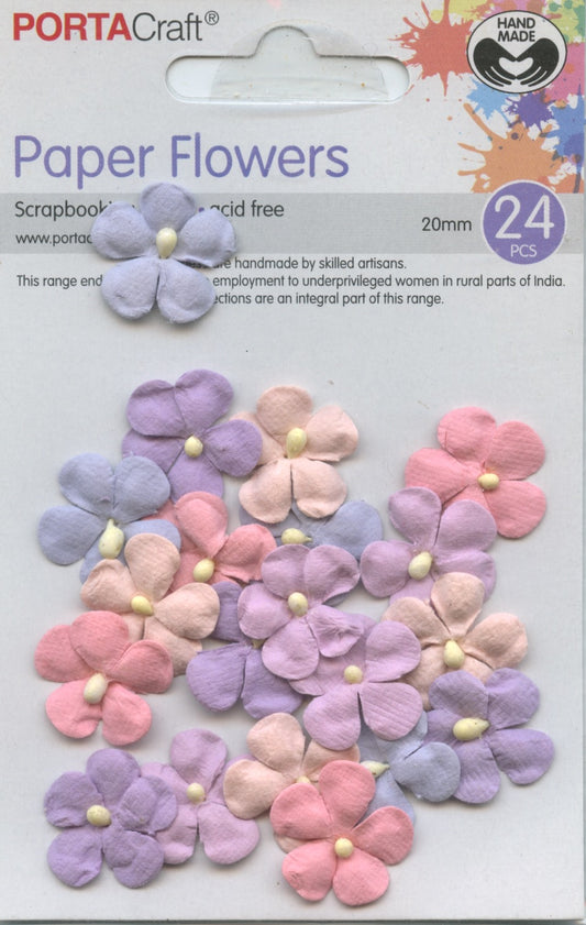 Porta Craft Paper Flowers - Purple/Mauve/Pinks/Blue - 20mm - 24pc