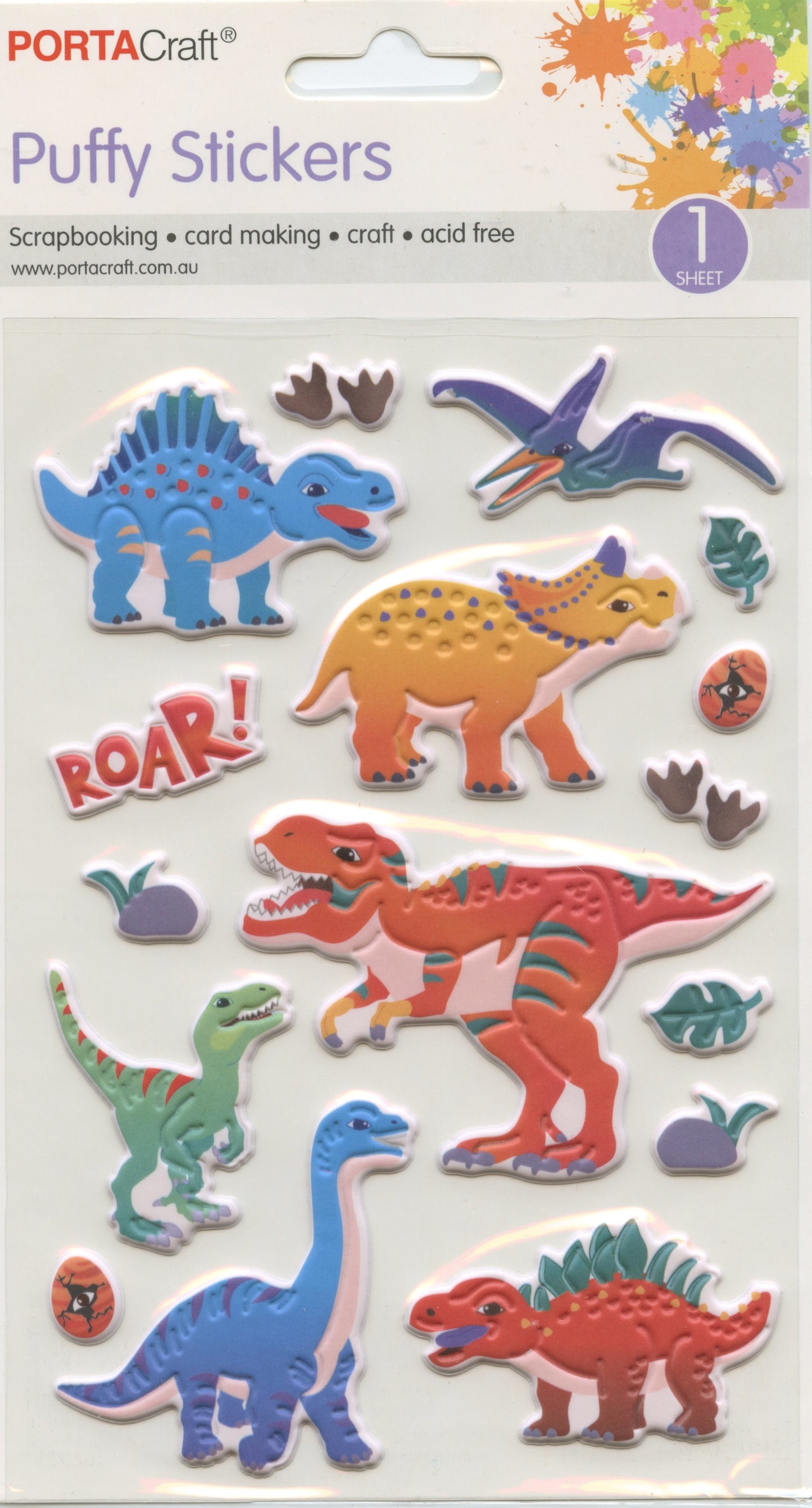 Puffy Stickers -  Dinosaurs - 16 pcs