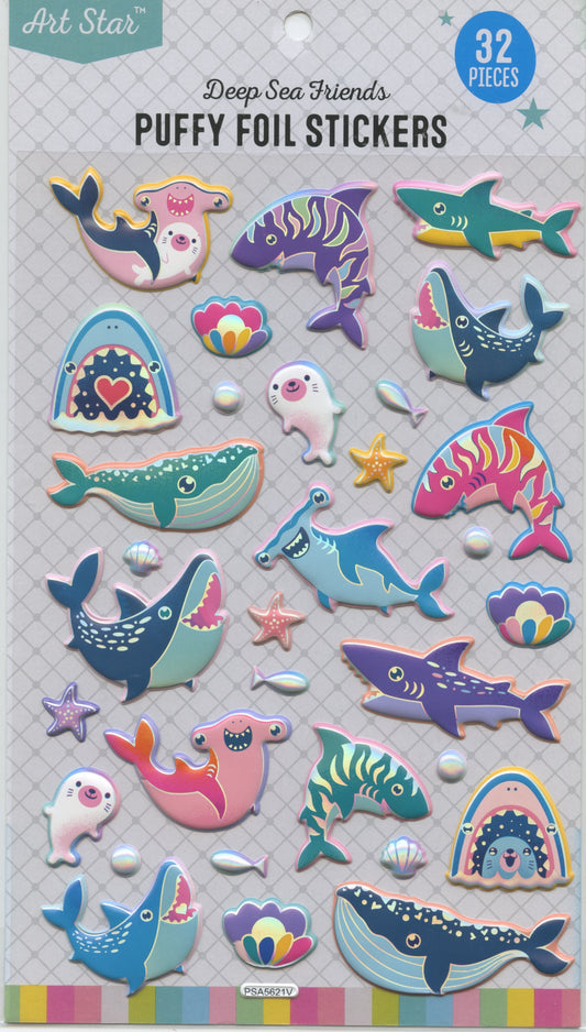 Deep Sea Friends - Puffy Foil Stickers - 32 pieces