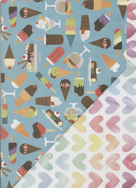 Koala Collection Wrap D/S - 2x Ice Cream Sweets/Watercolour Hearts - 69x49cm