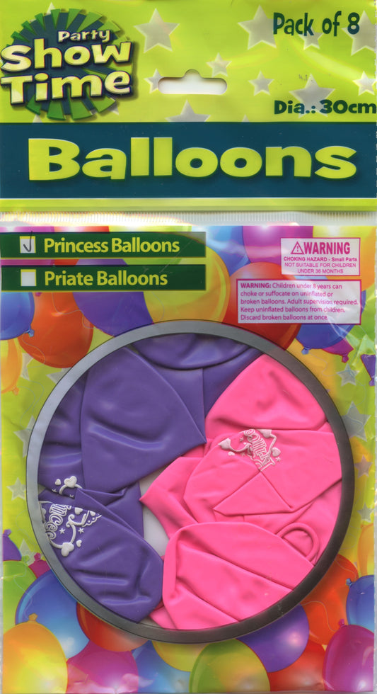 Party Balloons - Princess Theme - Pack of 8 - 30cm Diameter
