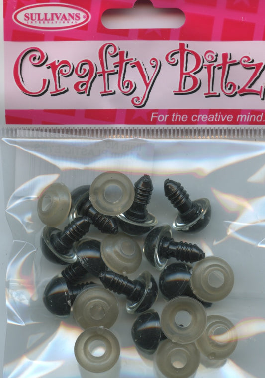 Plastic Eyes (Teddy Eyes) Black with Clear edge - 14mm - 20pc - 10 eyes (5 pr)