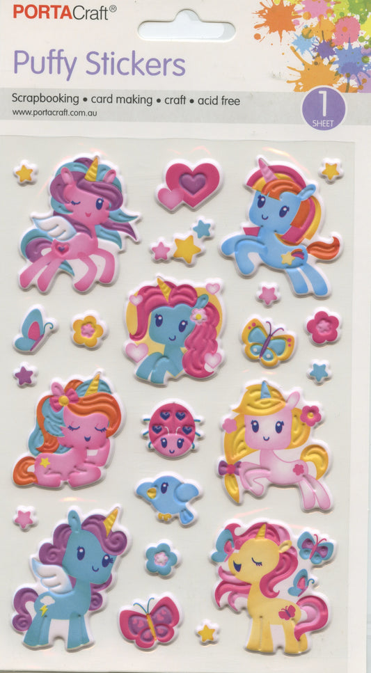 Puffy Stickers -  Unicorn Theme - 24 pcs