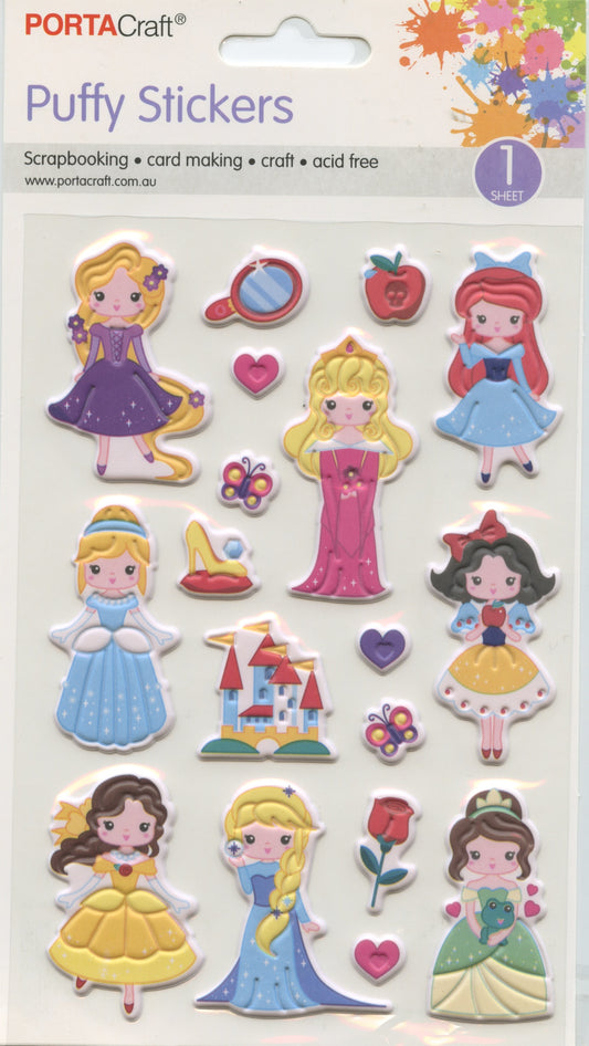 Puffy Stickers -  Princess Theme - 18 pcs