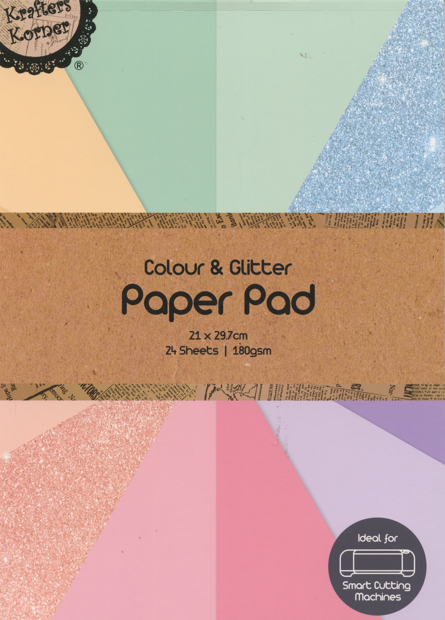 Scrapbooking Paper Pad - Colour & Glitter Pastels- 24 sheets - 21x29.7cm