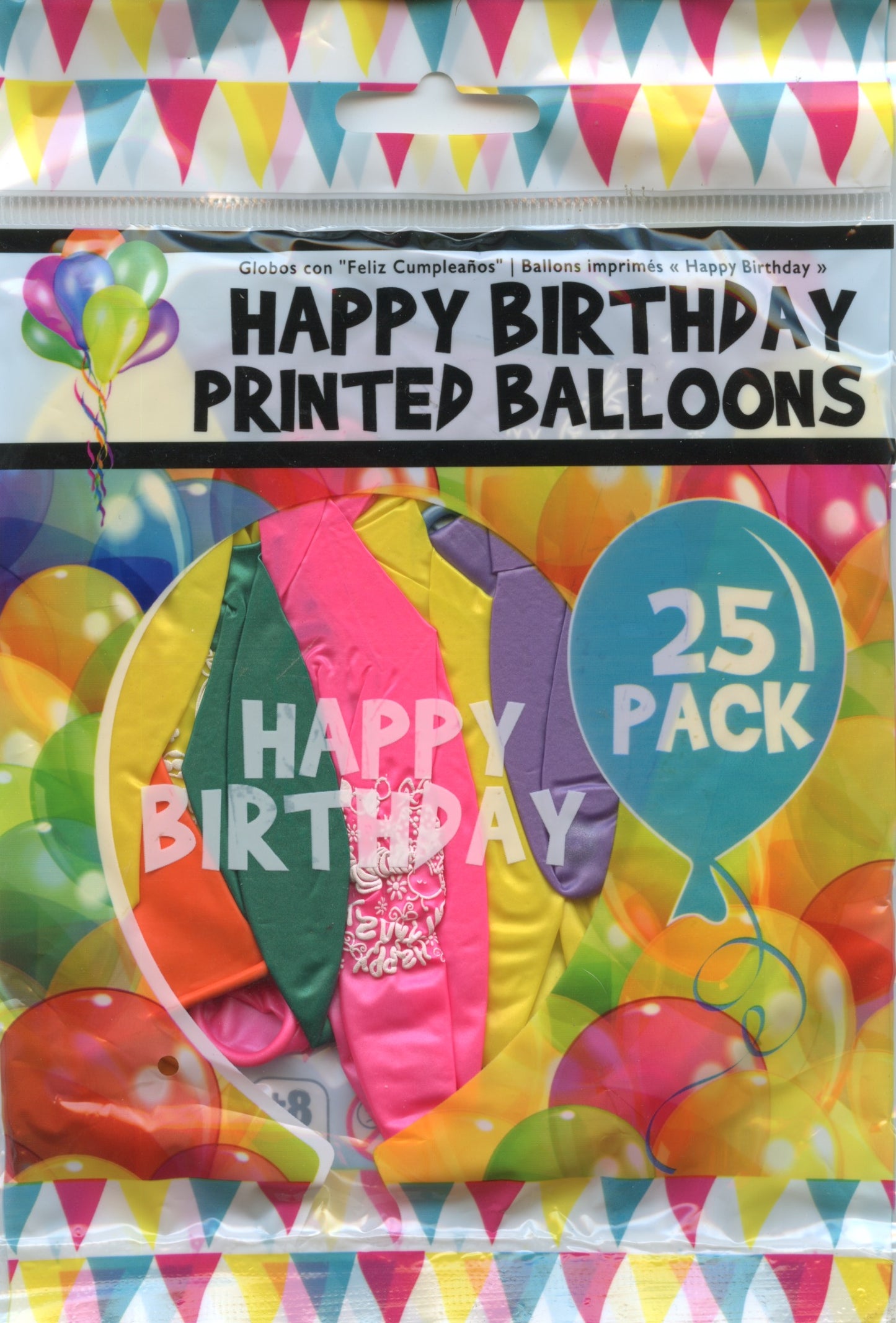 Party Balloons - Happy Birthday Printed Coloured Balloons - 25 pack