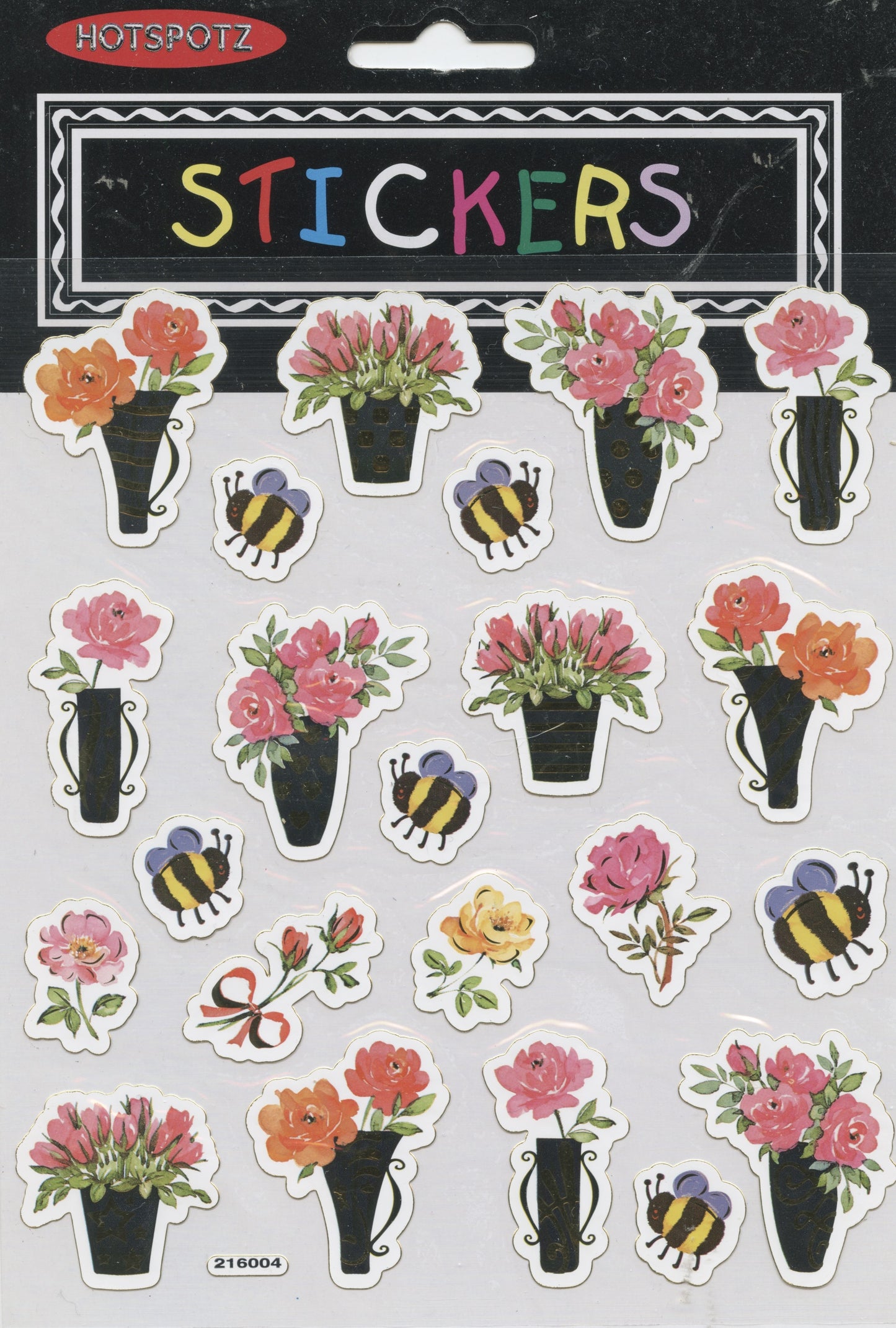 Stickers - Flowers in Pots and Bees - 1 Sheet - 23 pcs