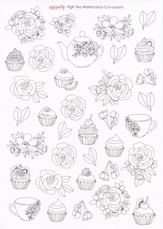 Cut-a-part Card Toppers - High Tea Watercolour -  1 sheet