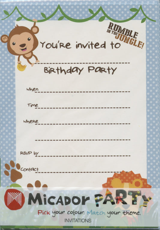 Jungle Theme - Party Invitations with envelopes - 10 pack - 10x15cm