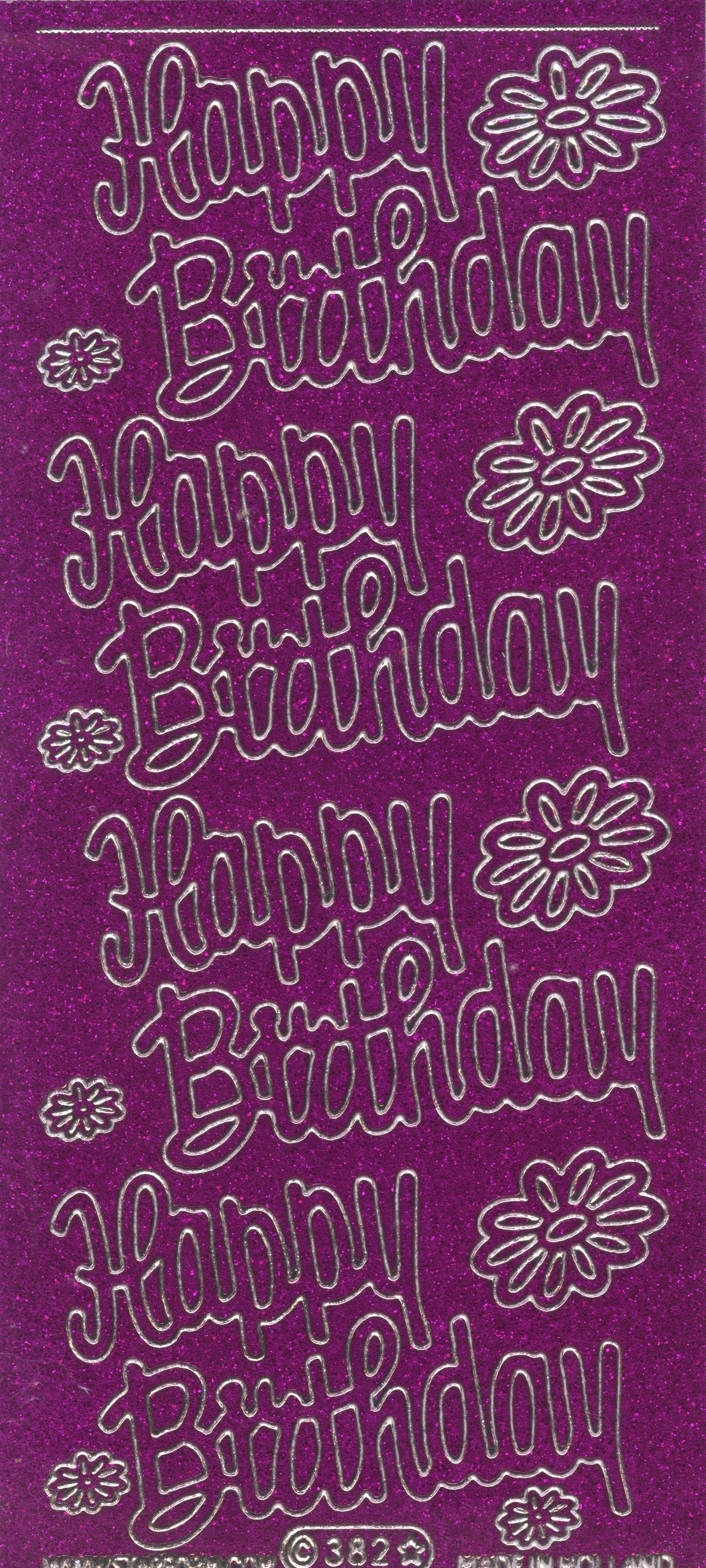 Happy Birthday Glitter Purple/Silver  - Craft Stickers 17pk