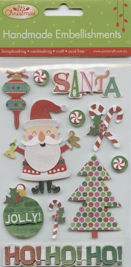 Porta Craft Handmade Embellishments - Santa Theme 11pc