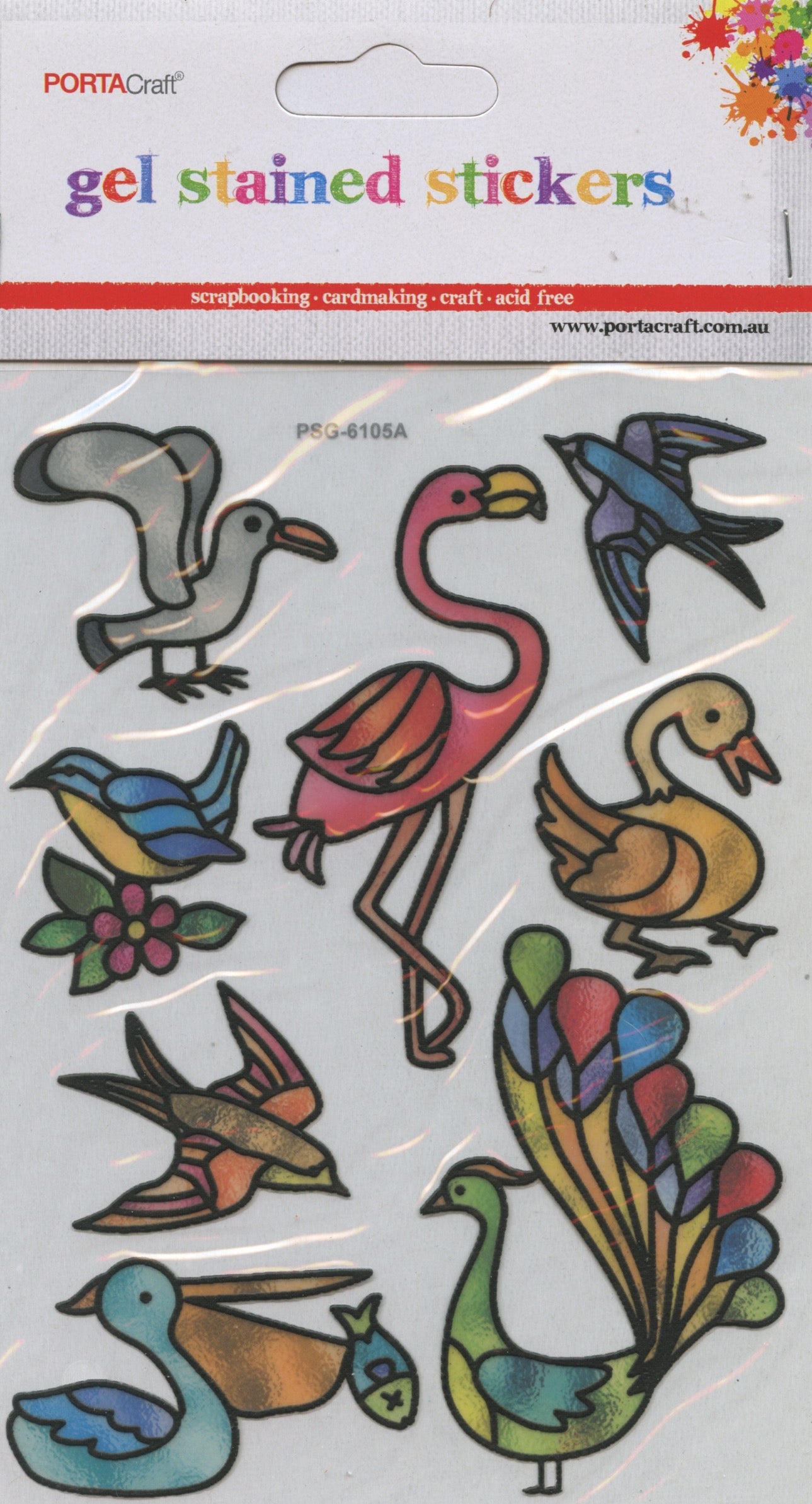Gel Stained Stickers - Birds - 8pk