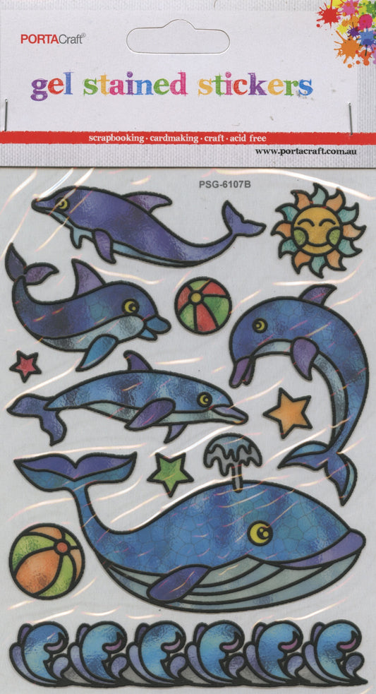 Gel Stained Stickers - Dolphins/Whale Theme - 12pk