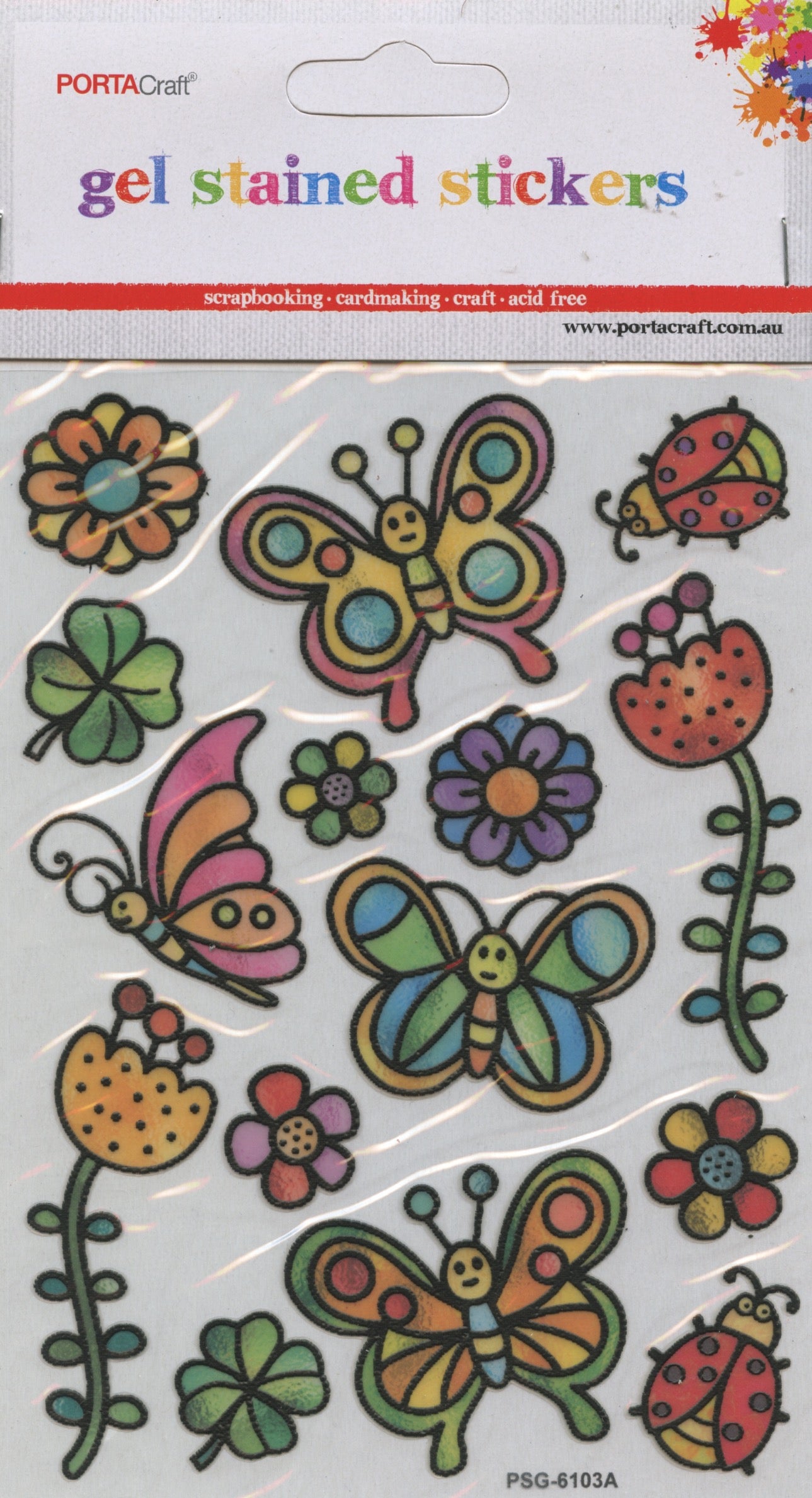 Gel Stained Stickers - Butterflies and Flowers - 15 pk