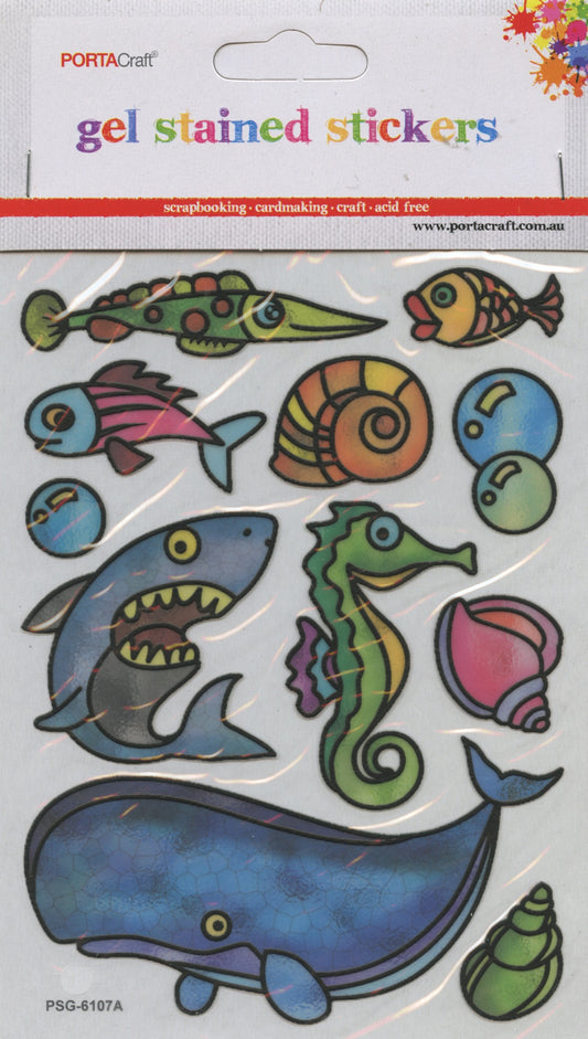 Gel Stained Stickers - Sea Creatures - 11 pk
