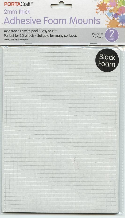 Adhesive Black Foam Mounts 2mm - 2 sheets - 5x5mm