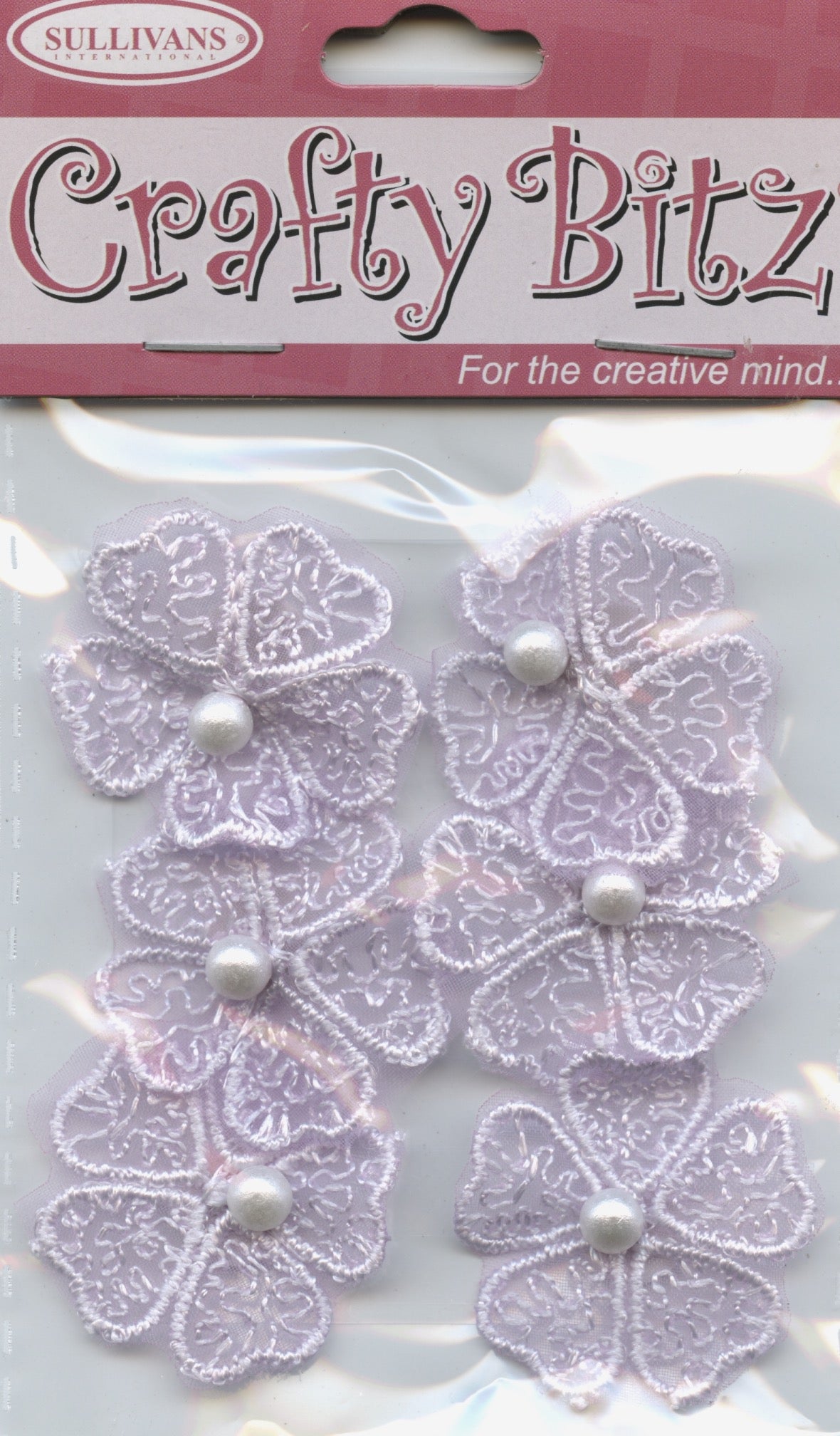Flowers - Lilac with Pearl Centre - Lace Adhesive - 6pc - 30mm