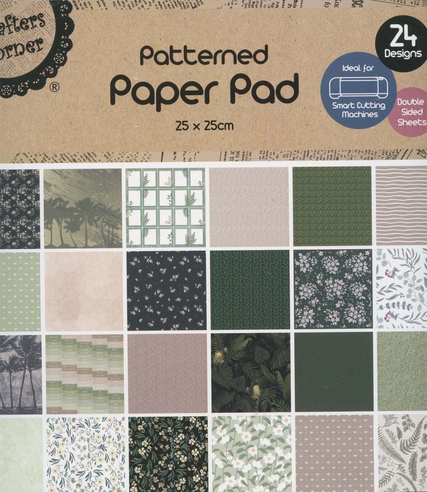 Flowers/Leaves/Patterns/Plain - Paper Pad - 24 Designs - 24 Double sided sheets - 25x25cm