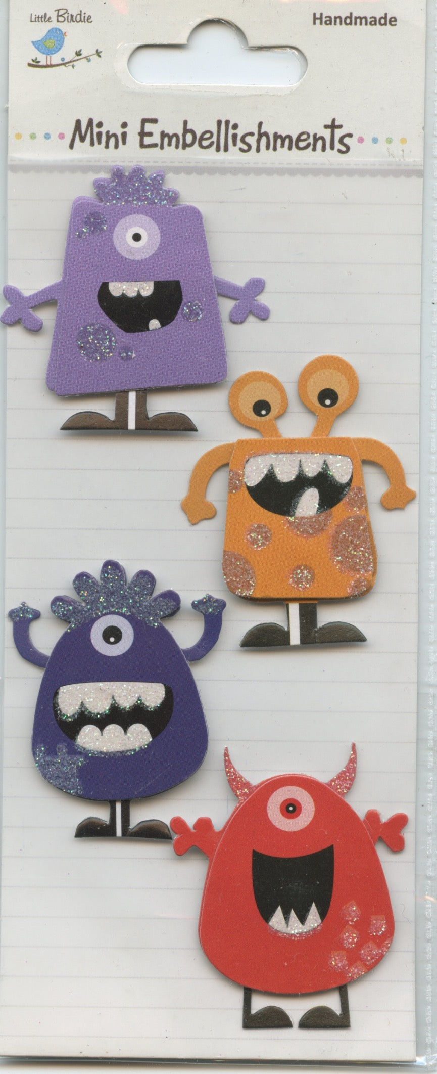 Little Birdie Handmade Mini Embellishments - Monsters 4pk