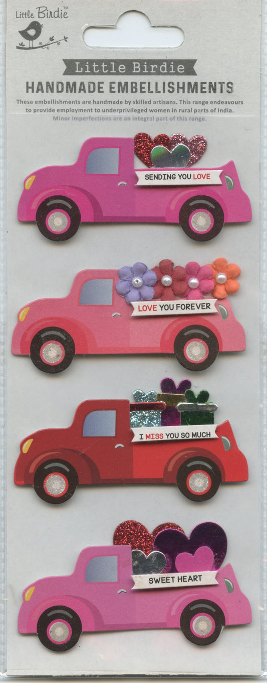 Little Birdie Handmade Embellishments - Loads of Love 4pk