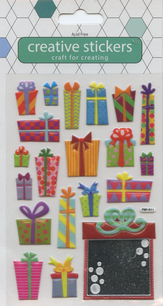 Embossed Puffy Stickers - Presents - 20 pk