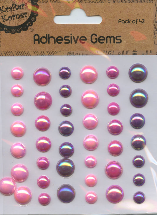 Enamel Adhesive Gems - Pink/Hot Pink Iridescent- 6, 8 and 10mm - 42 pk