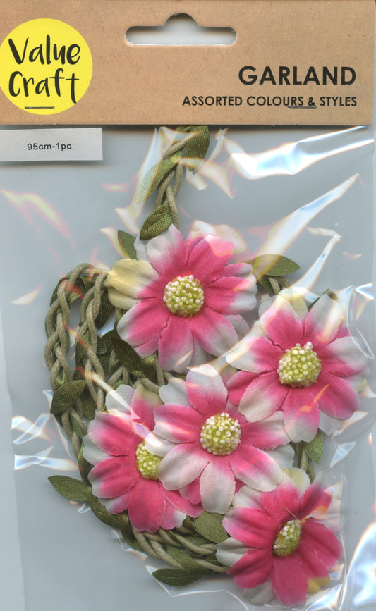 Garland with Pink/White variegated Flower - 95cm - 1pc