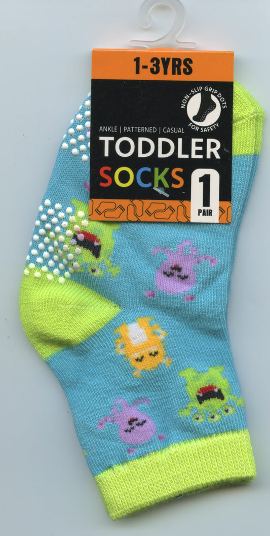 Toddler Socks - 1-3 Yrs - Coloured Monsters - 1 pair