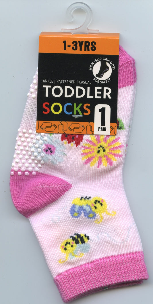 Toddler Socks - 1-3 Yrs - Bees & Flowers - 1 pair