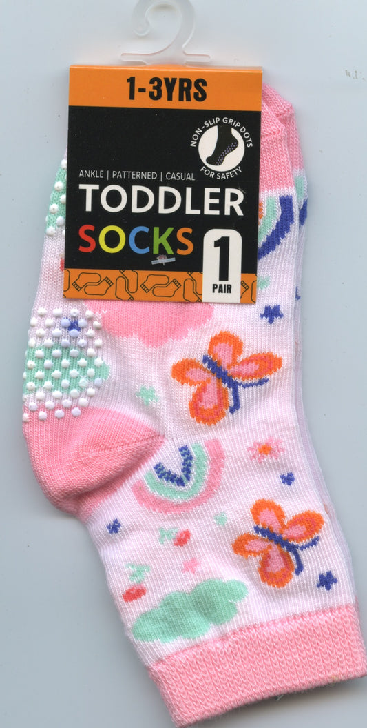 Toddler Socks - 1-3 Yrs - Butterflies & Rainbows - 1 pair
