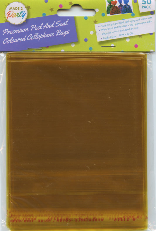 Cellophane Bags - Yellow - Peel and Seal 11x14cm - Pk 50