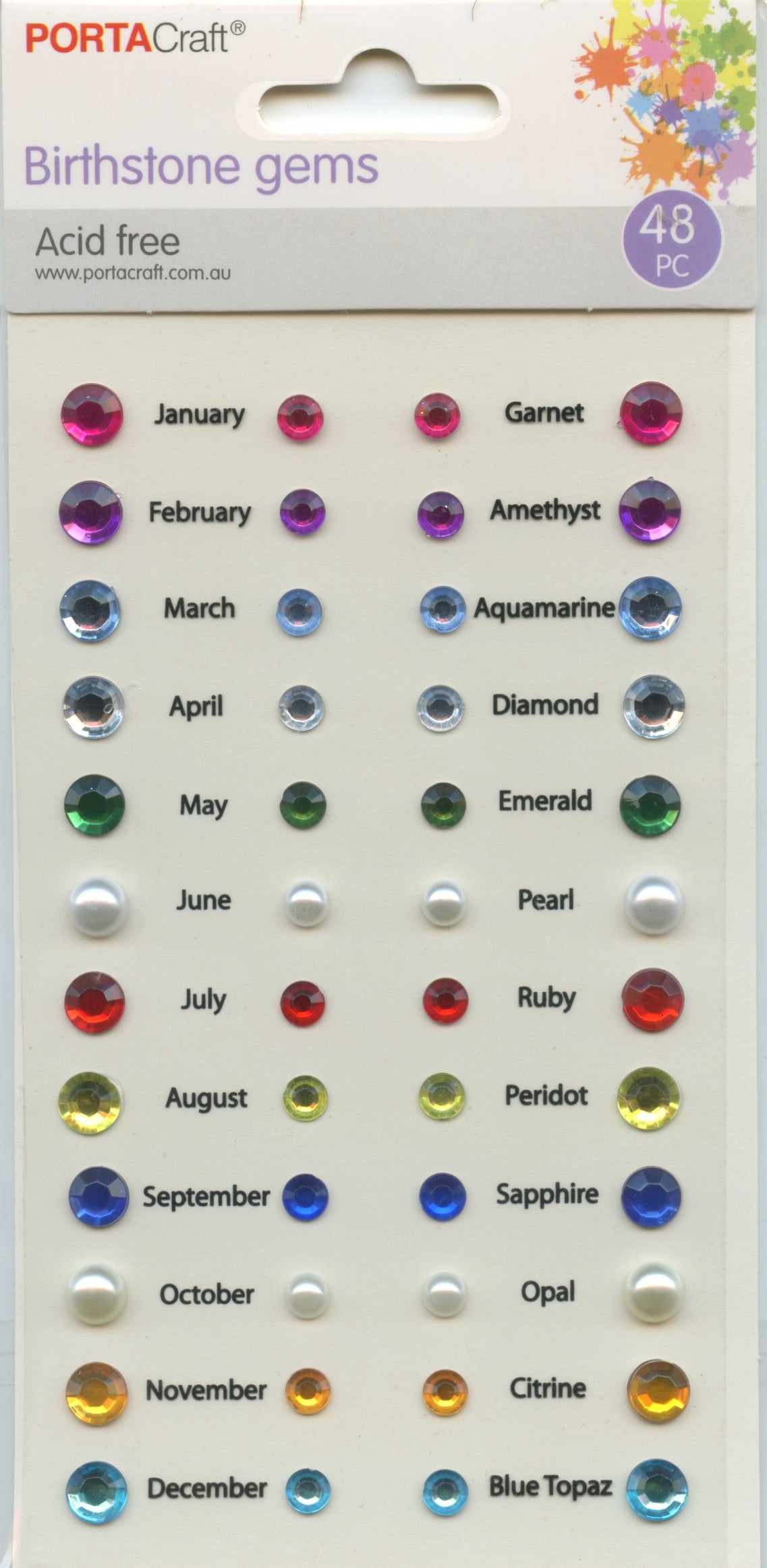 Birthstone Gems - Adhesive - 48 pk