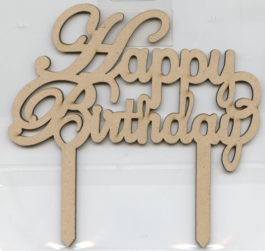 Cake Topper - Happy Birthday - Wooden - 1 pc